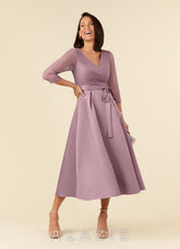 Azazie Maritza Dusty Rose A-Line Pleated Matte Satin Dress