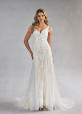 Azazie Konstantin Wedding Dress Diamond White Champagne Mermaid Sequins Tulle Dress