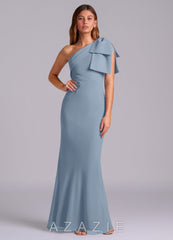 Azazie Yuanna Dusty Blue Mermaid One Shoulder Chiffon Dress