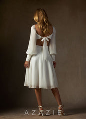 Azazie Delfina Wedding Dress Diamond White A-Line V-Neck Pleated Chiffon Dress diamond_white