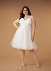 Azazie Ardea Wedding Dress Diamond White A-Line V-Neck Pleated Stretch Crepe Dress diamond_white