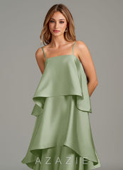 Azazie Azalea Dusty Sage A-Line Ruched Stretch Satin Dress dusty_sage