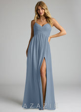Azazie Alia Dusty Blue A-Line Pleated Chiffon Dress
