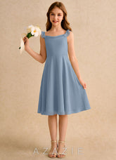 Azazie Pup Girls Formal Dusty Blue A-Line Pleated Chiffon Dress