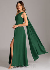 Azazie Tella Dark Green A-Line One Shoulder Chiffon Dress