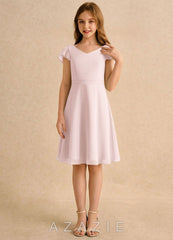 Azazie Narin Girls Formal Blushing Pink A-Line with Sleeves Chiffon Dress blushing_pink