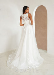 Azazie Glinda Wedding Dress Diamond White A-Line Sequins Matte Satin Dress diamond_white