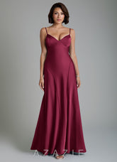 Azazie Tierra Burgundy A-Line Corset Stretch Satin Dress