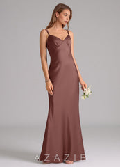 Azazie Suttona Espresso A-Line Pleated Stretch Satin Dress espresso