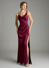 Azazie Samara Burgundy Mermaid Pleated Stretch Satin Dress