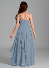 Azazie Karan Junior Dusty Blue A-Line Chiffon Dress dusty_blue