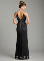 Azazie Larsa Black Mermaid Ruched Floral Jacquard Burnout Dress black