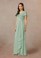 Azazie Snapdragon Agave A-Line V-Neck Ruched Chiffon Dress agave
