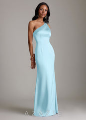 Azazie Voni Sky Blue Mermaid One Shoulder Stretch Satin Dress