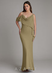 Azazie Yura Moss Green Mermaid Off the Shoulder Chiffon Dress moss_green