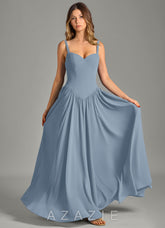 Azazie Evadina Dusty Blue A-Line Corset Chiffon Dress