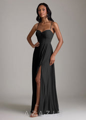 Azazie Akiko Black A-Line Sweetheart Neckline Chiffon Dress black