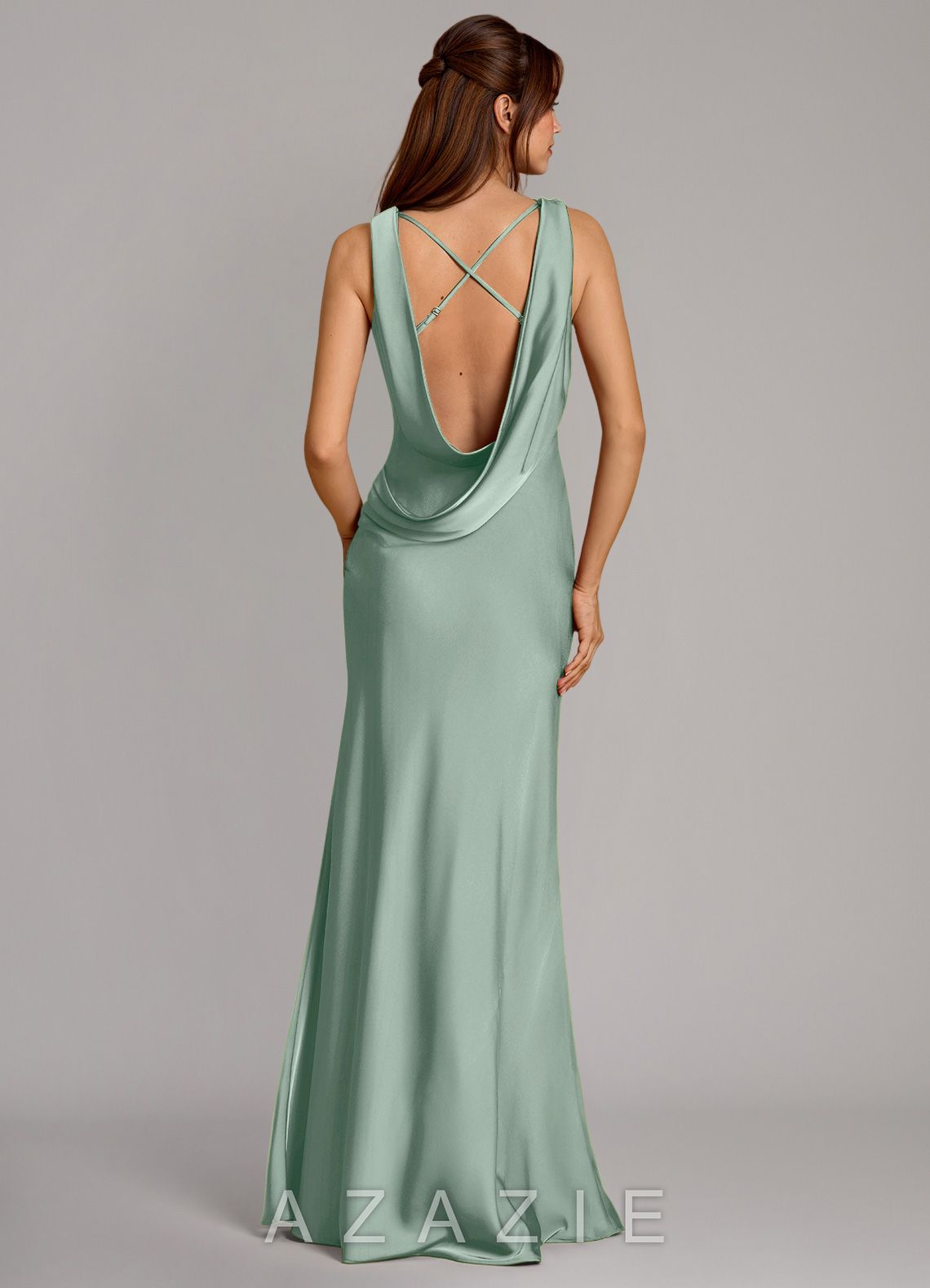 Azazie Cheryl Agave Mermaid Stretch Satin Dress