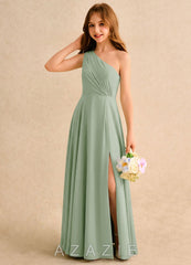 Azazie Puddles Girls Formal Dusty Sage A-Line One Shoulder Chiffon Dress dusty_sage