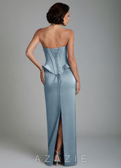 Azazie Harlow Dusty Blue Sheath Corset Stretch Satin Dress dusty_blue