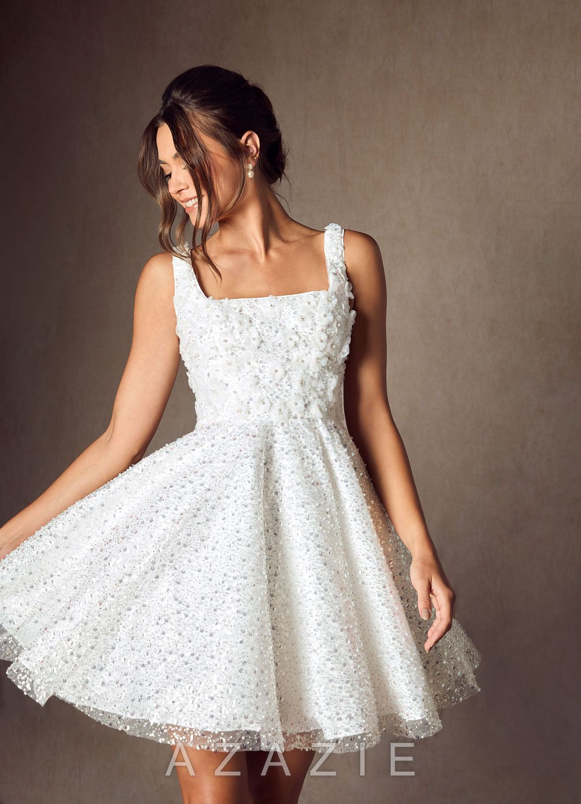 Azazie Kristi Diamond White A-Line with Pockets Beading Dress