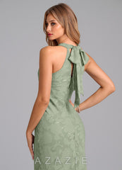 Azazie Doretta Agave Mermaid Pleated Floral Burnout Dress agave
