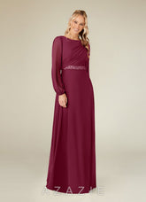 Azazie Priyanka Mulberry A-Line Boatneck Pleated Chiffon Dress
