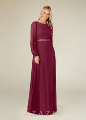Azazie Priyanka Mulberry A-Line Boatneck Pleated Chiffon Dress