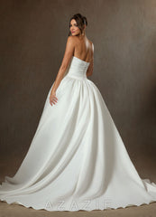 Azazie Lucinda Diamond White Ball-Gown Strapless Matte Satin Dress diamond_white