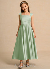 Azazie Bundle Girls Formal Dusty Sage A-Line Pleated Matte Satin Dress