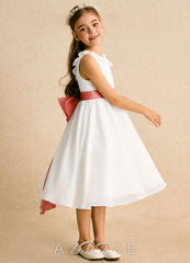 Azazie Dani Ivory Salmon Pink A-Line Bow Chiffon Dress ivory/salmon_pink