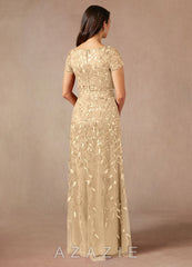 Azazie Lehi Champagne A-Line Sequins Dress champagne