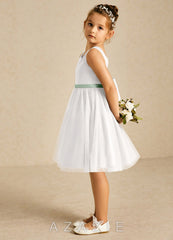 Azazie Seline Ivory Agave A-Line Bow Tulle Dress ivory/agave