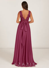 Azazie Gertrude Mulberry A-Line Lace Chiffon Dress mulberry