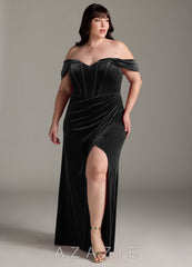 Azazie Jas Black Sheath Off-The-Shoulder Corset Velvet Convertible Dress black