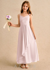 Azazie Zaida Girls Formal Blushing Pink A-Line Pleated Chiffon Dress