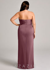 Azazie Jemma Amethyst Sheath Pleated Stretch Satin Dress amethyst