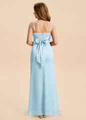 Azazie Minnie Junior Sky Blue Sheath Ruched Stretch Satin Dress sky_blue
