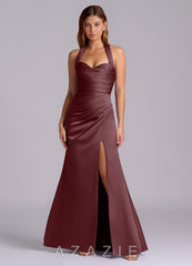 Azazie Destiny Sangria Mermaid Sweetheart Neckline Stretch Satin Dress sangria