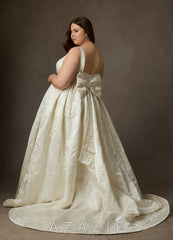 Azazie Skylin Antique White Ball-Gown with Pockets Floral Jacquard Dress antique_white