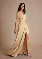 Azazie Milton Champagne A-Line Pleated Stretch Satin Dress champagne