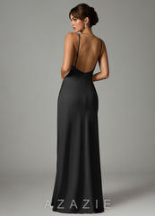 Azazie Stefania Black A-Line Stretch Satin Dress black