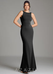 Azazie Gwen Black Mermaid Pleated Premium Stretch Jersey Dress black
