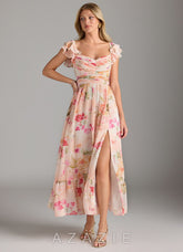 Azazie Anaya Abstract Bouquet Floral A-Line Sweetheart Neckline Chiffon Dress