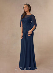 Azazie Hera Dark Navy A-Line Lace Capelet Chiffon Dress dark_navy