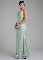 Azazie Spencer Agave Mermaid Pleated Stretch Satin Dress agave