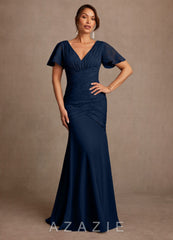 Azazie Jolene Dark Navy Mermaid Pleated Floral Burnout Dress