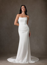 Azazie Miranda Diamond White Sheath Strapless Stretch Satin Dress