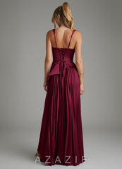Azazie Stephanie Burgundy A-Line Corset Stretch Satin Dress burgundy