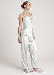 Satin Long Sleeves 3-Piece Loungewear Set white